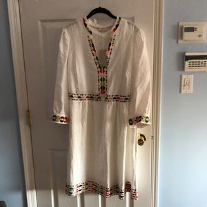 Embroidered white linen dress by Boden, UK